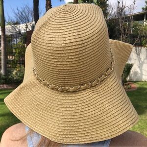 Stylish Tan Sun Hat with Gold Chain Accent